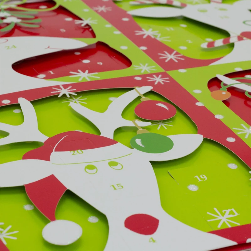 3D Reindeer Christmas Advent Calendar - Glittered Die-Cut with Ribbon, 35.5x39cm