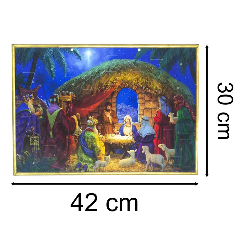Nativity Christmas Advent Calendar | Religious Calendar with Manger Scene - A3