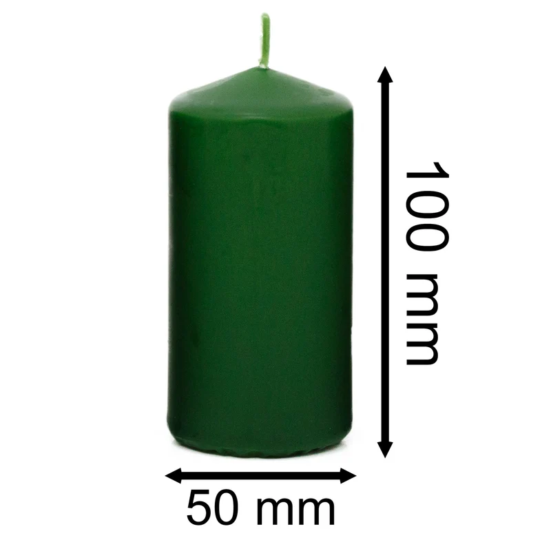 Set of 4 Green Pillar Candles | Unscented Wax Candles for Home & Events - 5x10cm
