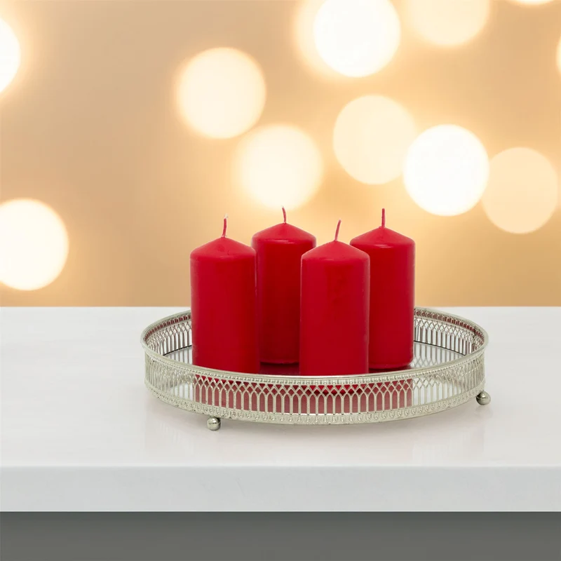 Set of 4 Red Pillar Candles | Unscented Wax Candles for Home & Events - 5x10cm