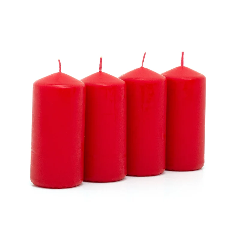Set of 4 Red Pillar Candles | Unscented Wax Candles for Home & Events - 5x10cm