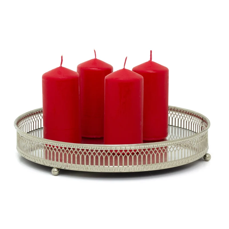 Set of 4 Red Pillar Candles | Unscented Wax Candles for Home & Events - 5x10cm