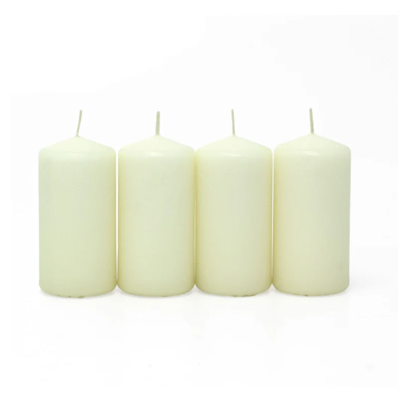 Set of 4 Ivory Pillar Candles | Unscented Wax Candles for Home & Events - 5x10cm