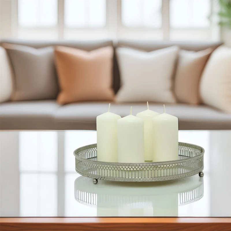 Set of 4 Ivory Pillar Candles | Unscented Wax Candles for Home & Events - 5x10cm