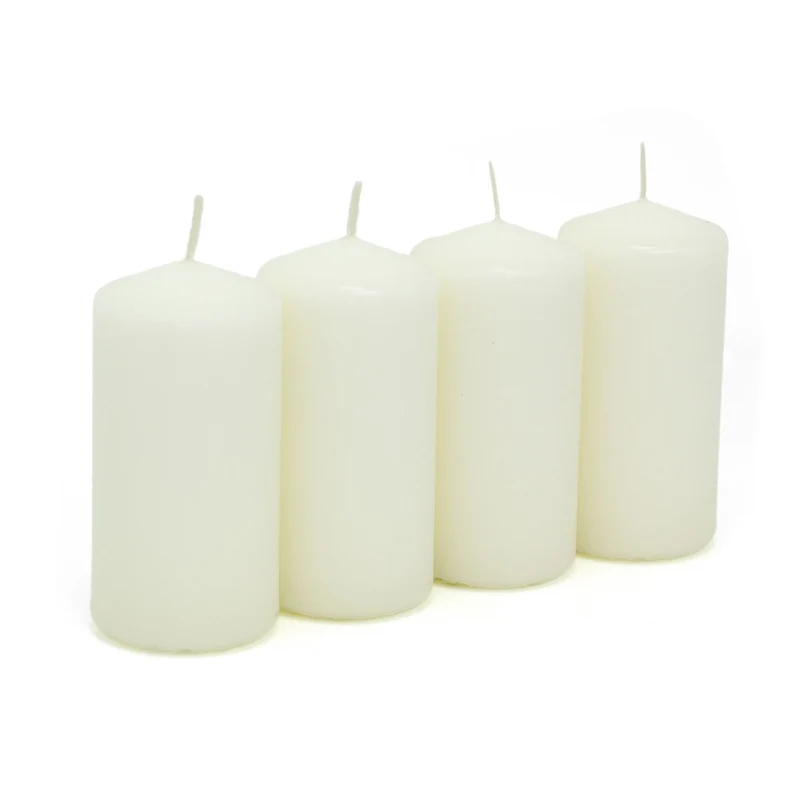 Set of 4 Ivory Pillar Candles | Unscented Wax Candles for Home & Events - 5x10cm