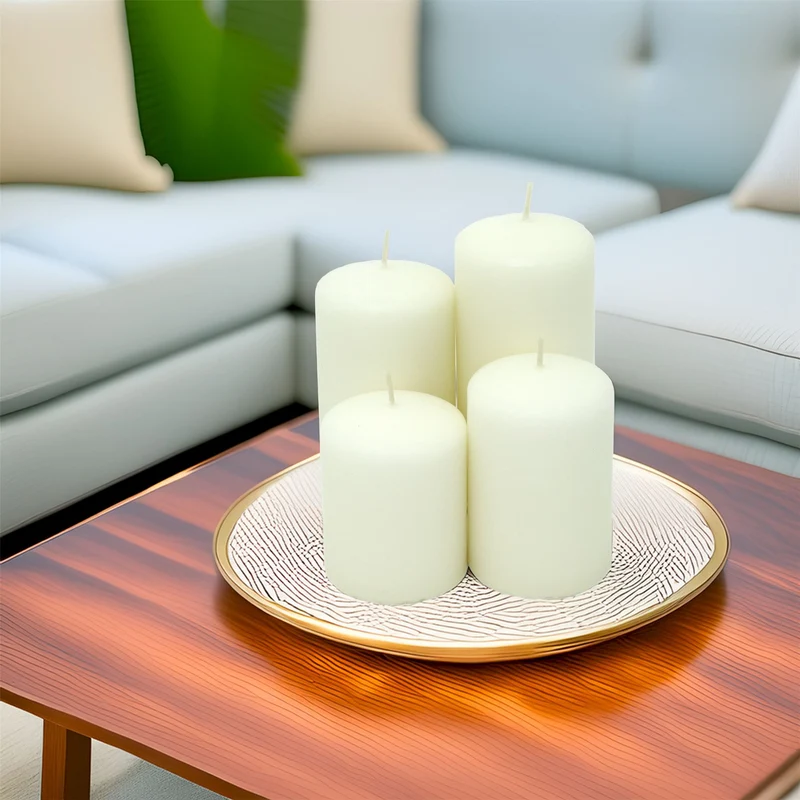 Set of 4 Unscented Ivory Pillar Candles | Long-Burning Candles for Home & Events