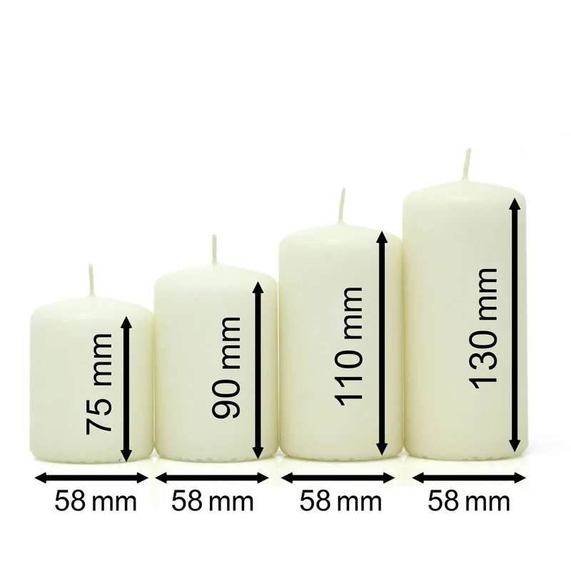 Set of 4 Unscented Ivory Pillar Candles | Long-Burning Candles for Home & Events