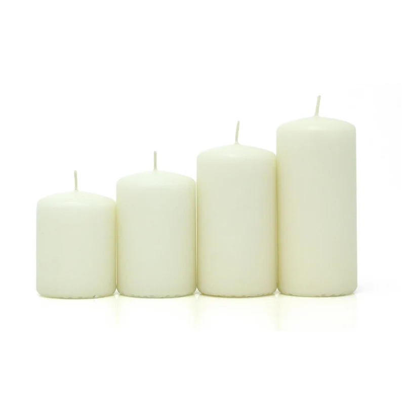 Set of 4 Unscented Ivory Pillar Candles | Long-Burning Candles for Home & Events