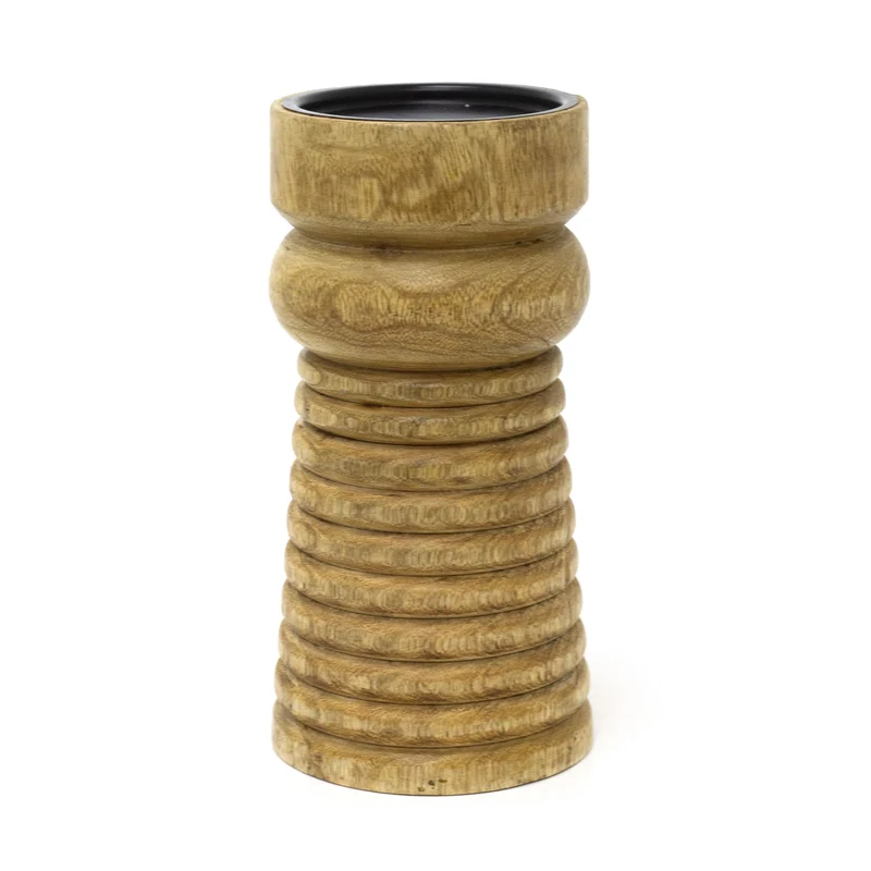 Mango Wood Pillar Candle Holder | Wooden Candlestick for Pillar Candles - 20cm