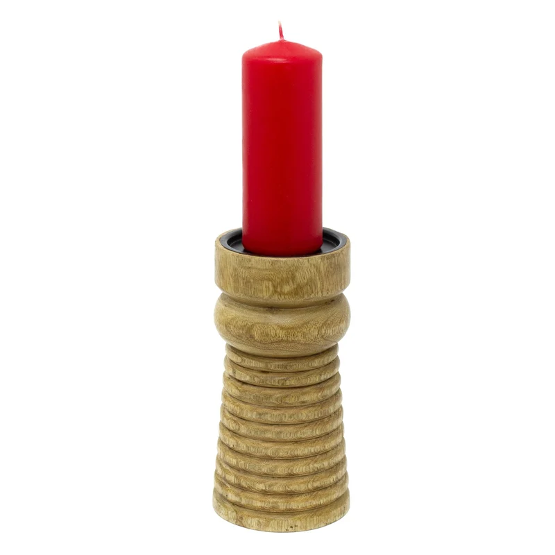 Mango Wood Pillar Candle Holder | Wooden Candlestick for Pillar Candles - 20cm