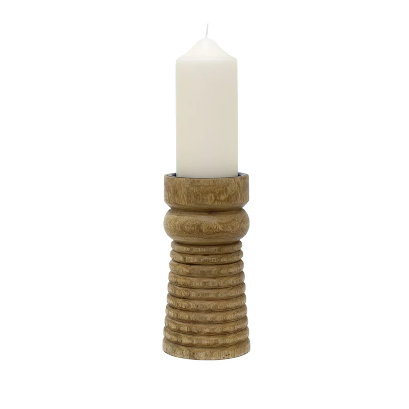 Mango Wood Pillar Candle Holder | Wooden Candlestick for Pillar Candles - 20cm