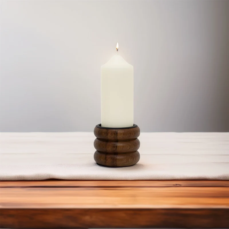 Walnut Pillar Candle Holder | Wooden Candlestick for Pillar Candles - 8cm