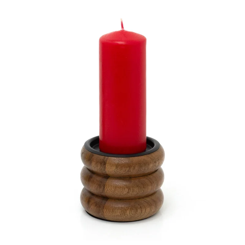 Walnut Pillar Candle Holder | Wooden Candlestick for Pillar Candles - 8cm