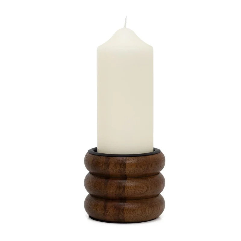 Walnut Pillar Candle Holder | Wooden Candlestick for Pillar Candles - 8cm