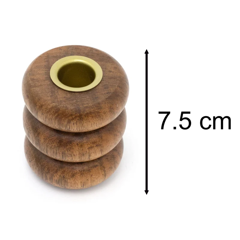 Walnut Ribbed Wooden Candlestick | Rustic Candle Holder for Taper Candles - 7cm