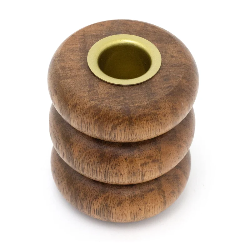 Walnut Ribbed Wooden Candlestick | Rustic Candle Holder for Taper Candles - 7cm