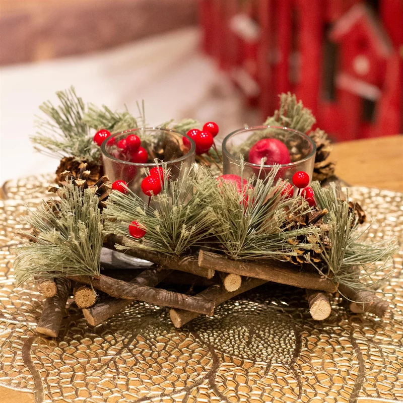 Handcrafted Christmas Double Tealight Candle Holder ~ Xmas Table Centrepiece