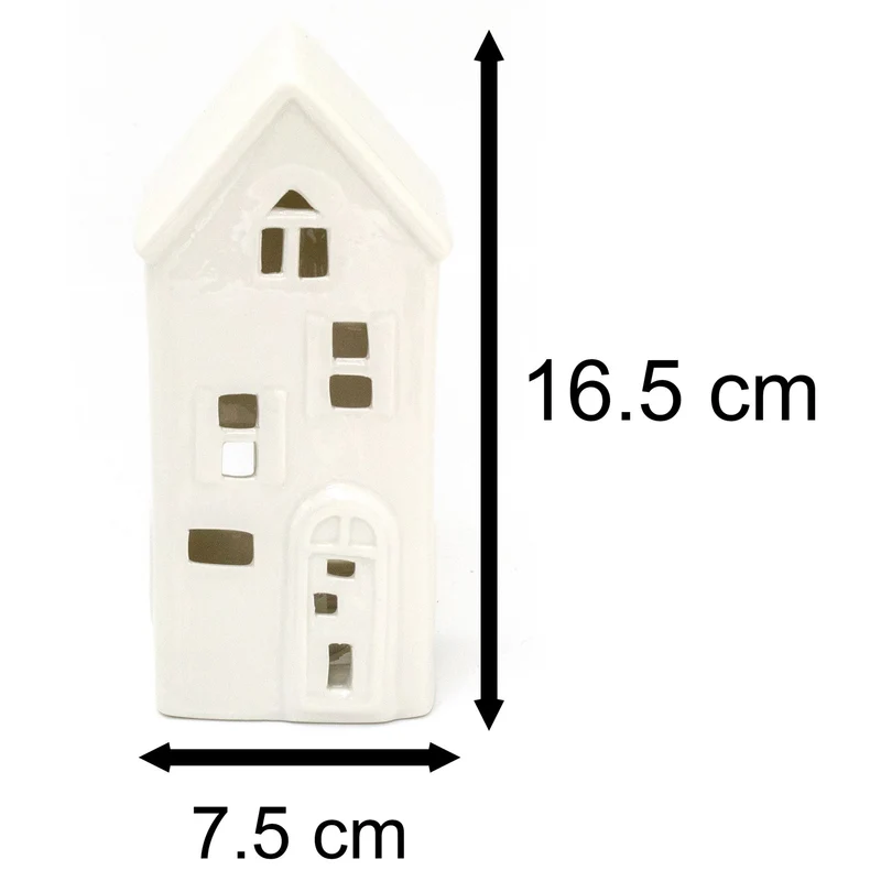 16cm White Ceramic LED Christmas House Ornament | Christmas Village Light Up House | LED Christmas House Night Light Christmas Decoration - Design Varies One Supplied