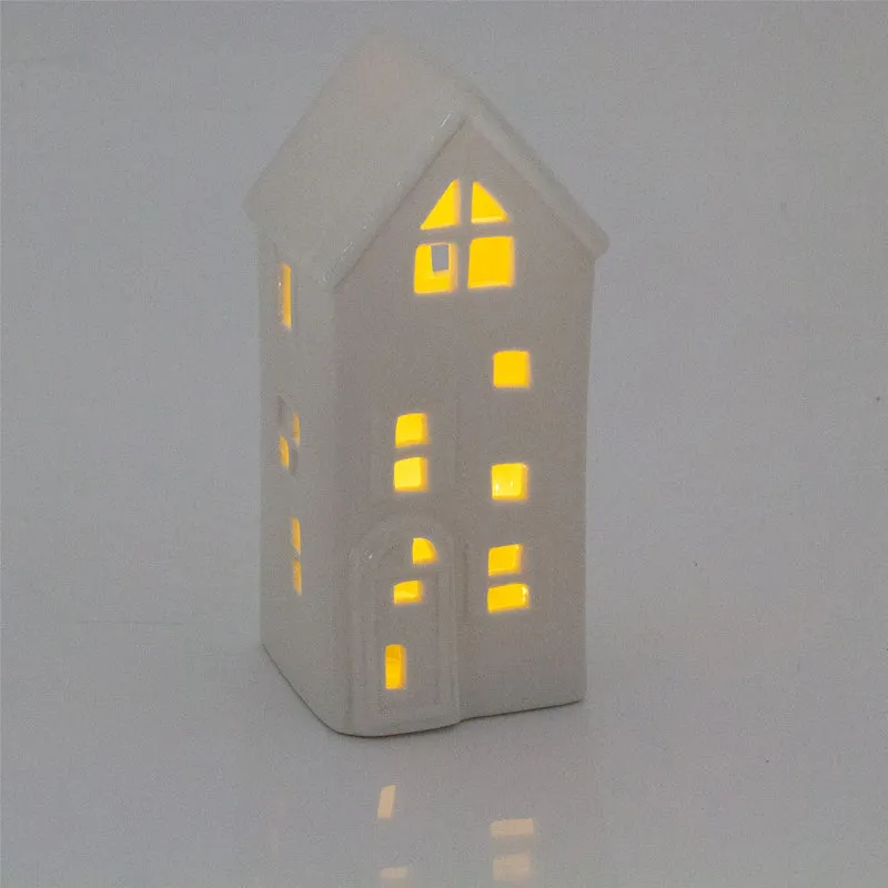 16cm White Ceramic LED Christmas House Ornament | Christmas Village Light Up House | LED Christmas House Night Light Christmas Decoration - Design Varies One Supplied