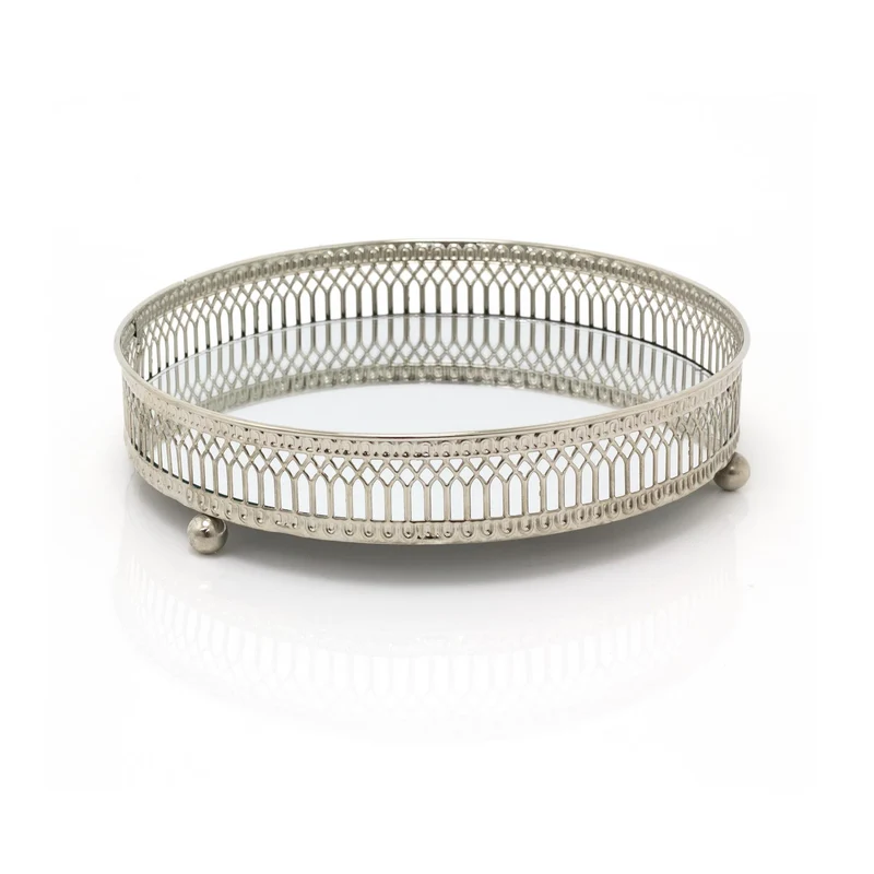 Silver Effect Mirror Tealight Candle Tray Plate 20Cm