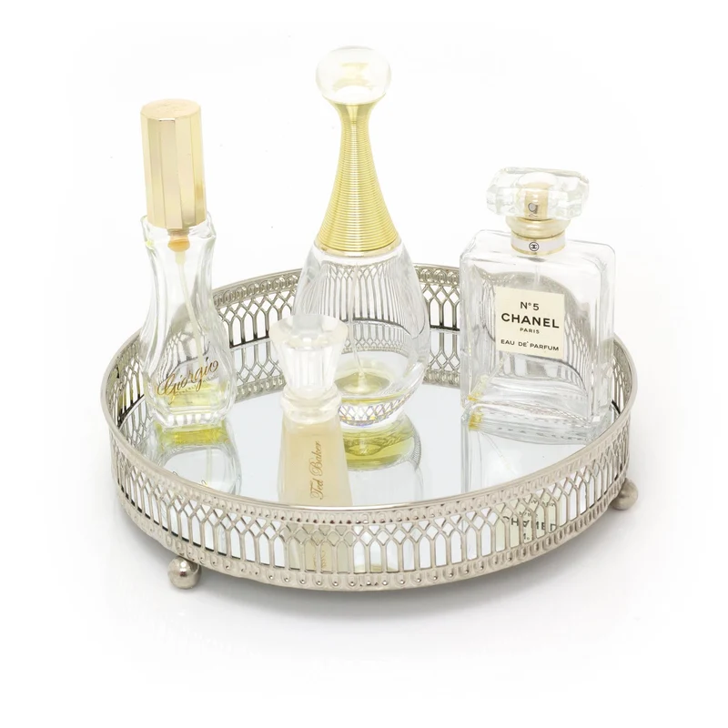 Silver Effect Mirror Tealight Candle Tray Plate 20Cm