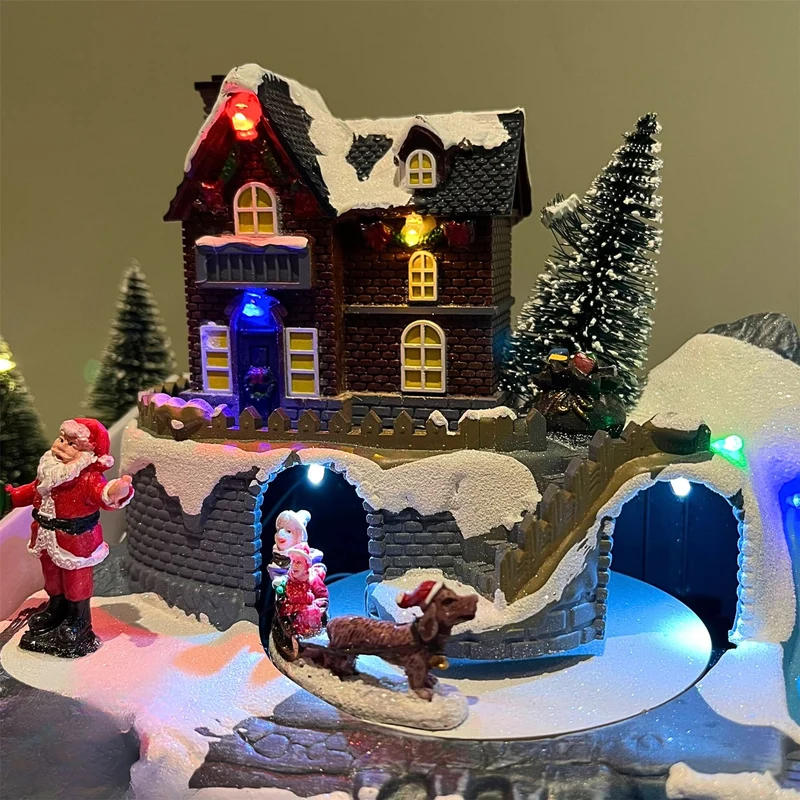 Traditional Christmas Village Scene | LED Light-Up Ornament with Movement - 20cm