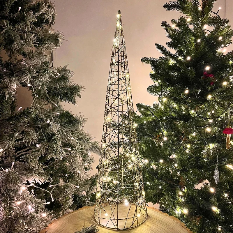 Gold Cone LED Christmas Tree | Warm White Pre-lit Light-Up Tree Cone - 60cm