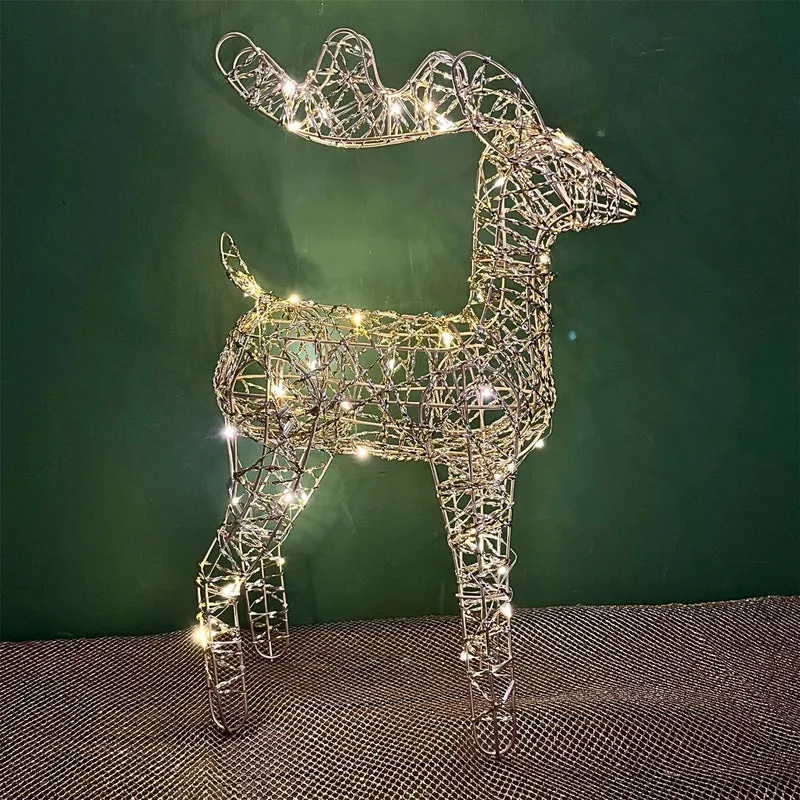 Gold LED Reindeer | Light-up Christmas Ornament in Gold Metal Wire - 40cm