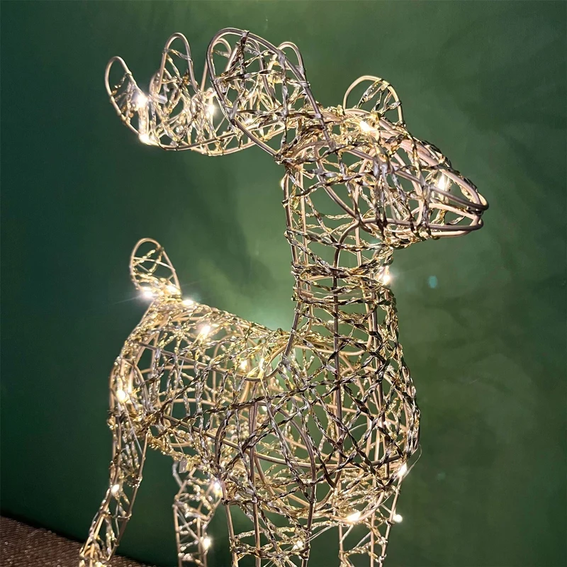 Gold LED Reindeer | Light-up Christmas Ornament in Gold Metal Wire - 40cm