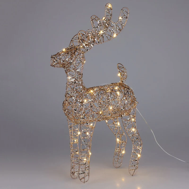 Gold LED Reindeer | Light-up Christmas Ornament in Gold Metal Wire - 40cm