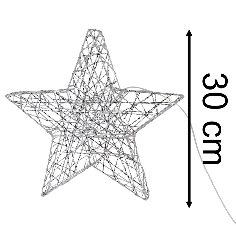 Silver Christmas Star Light | Silver Wire LED Standing Star Decoration - 30cm