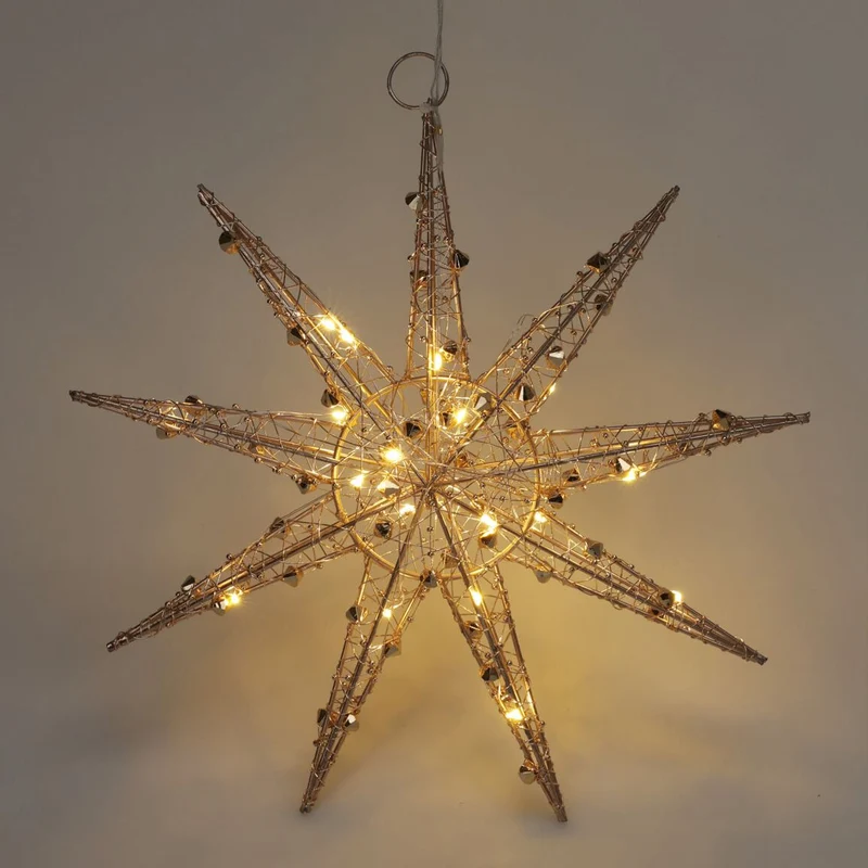 3D Gold Christmas Star Light | 20 LED Battery Operated Window Decoration - 32cm