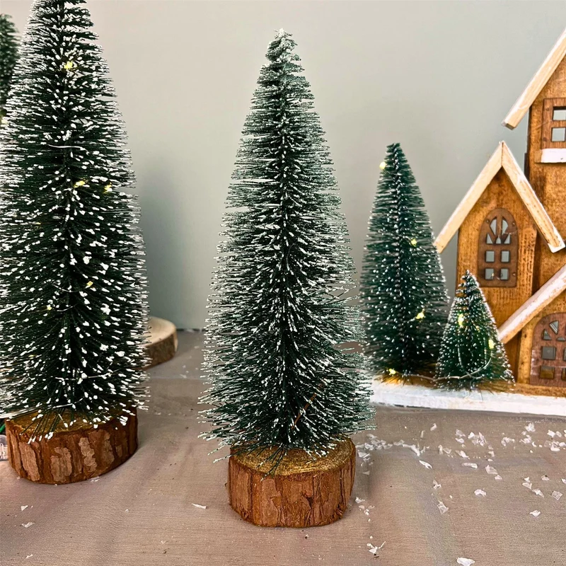 Medium Snowy Green Bottle Brush Christmas Tree | Snow-Flocked Pine Tree - 25cm