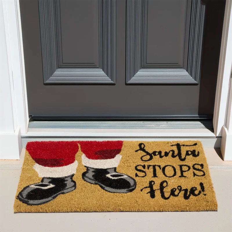 Santa Stops Here Christmas Doormat | Festive Coir Welcome Door Mat - 59x39cm