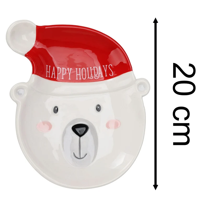 Polar Bear Christmas Plate Novelty Character Snack Plate Xmas Serving Dish 19cm