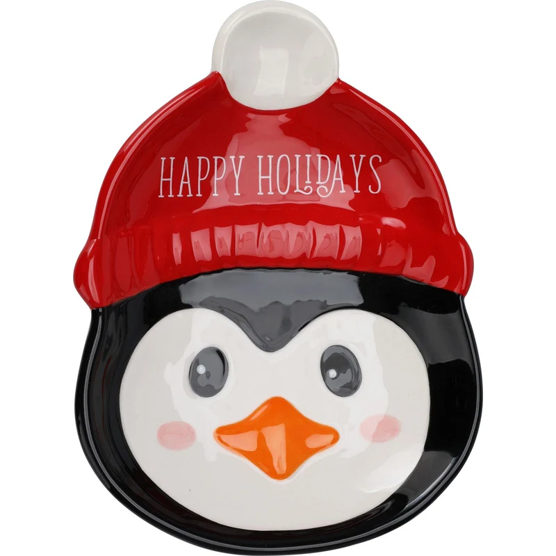 Penguin Christmas Plate | Novelty Character Snack Plate Xmas Serving Dish - 19cm
