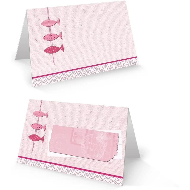 Tischkarten mit rosa Fischen für Taufe & Kommunion – 25 Stück