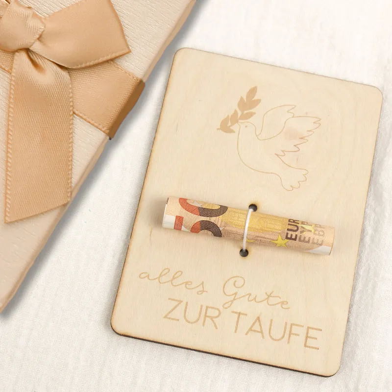 Geschenkkarte - Holz - Geldgeschenk Taufe - Taube