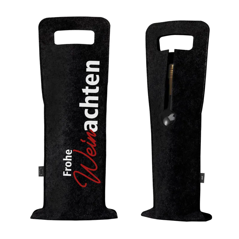Geschenkverpackung für Wein 2er Set Flaschentasche Geschenktasche für Weinflaschen aus Filz Geschenktüte Weihnachten Weinachten / Santa - schwarz