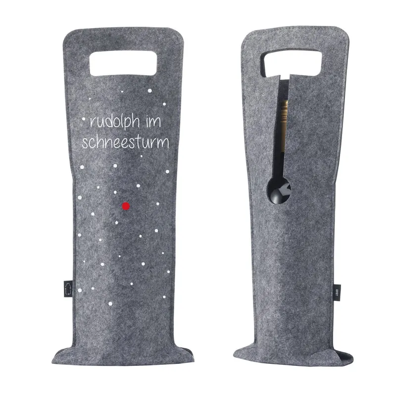 Geschenkverpackung für Wein 2er Set Flaschentasche Geschenktasche für Weinflaschen aus Filz Geschenktüte Weihnachten Hohoho / Rudolph - grau