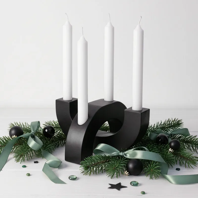 Adventskranz modern Kerzenhalter aus Gießbeton minimalistisch Weihnachtsdeko Halbkreis Schwarz