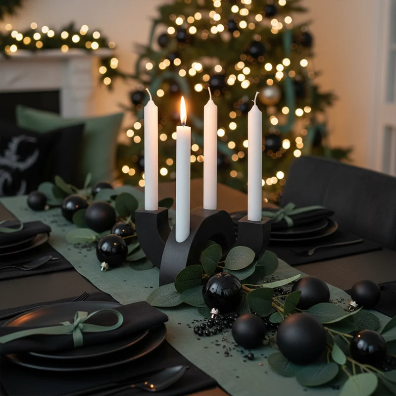 Adventskranz modern Kerzenhalter aus Gießbeton minimalistisch Weihnachtsdeko Halbkreis Schwarz