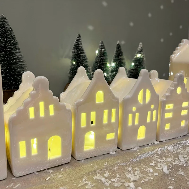 10cm White Ceramic LED Christmas House | Light-Up Ornament | Design Varies