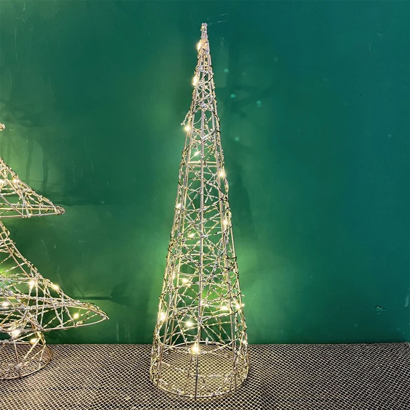 Gold Cone LED Christmas Tree | Warm White LED Pre-Lit Tree with Timer - 40cm