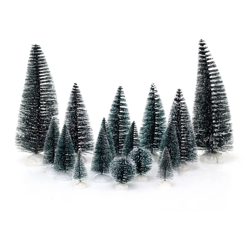 16-Piece Miniature Bottle Brush Christmas Trees | Green Christmas Village Trees