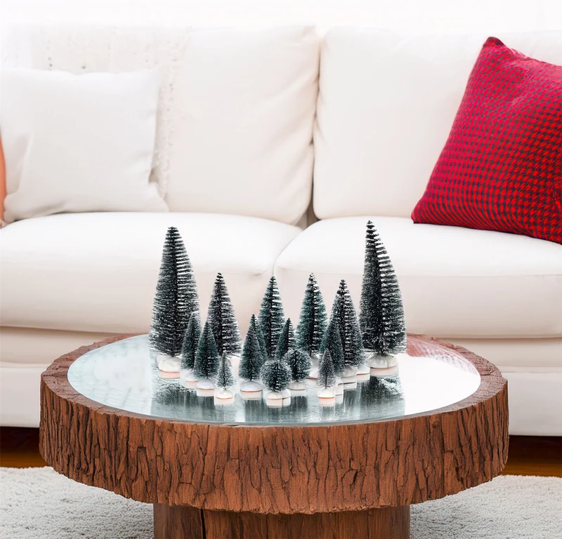 16-Piece Miniature Bottle Brush Christmas Trees | Green Christmas Village Trees