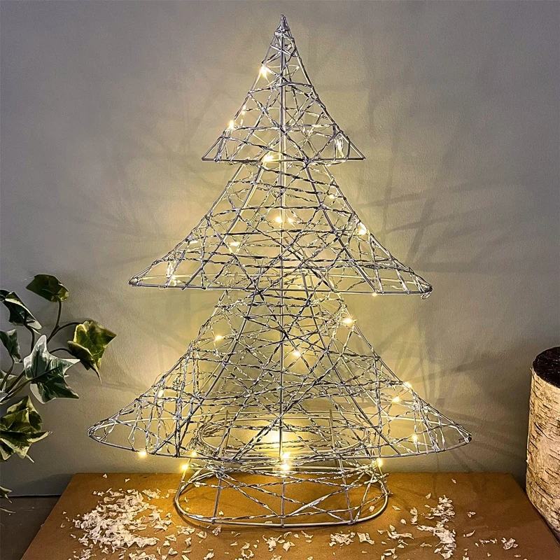 Silver Christmas Tree Light | Silver Wire LED Standing Tree Decoration - 30cm