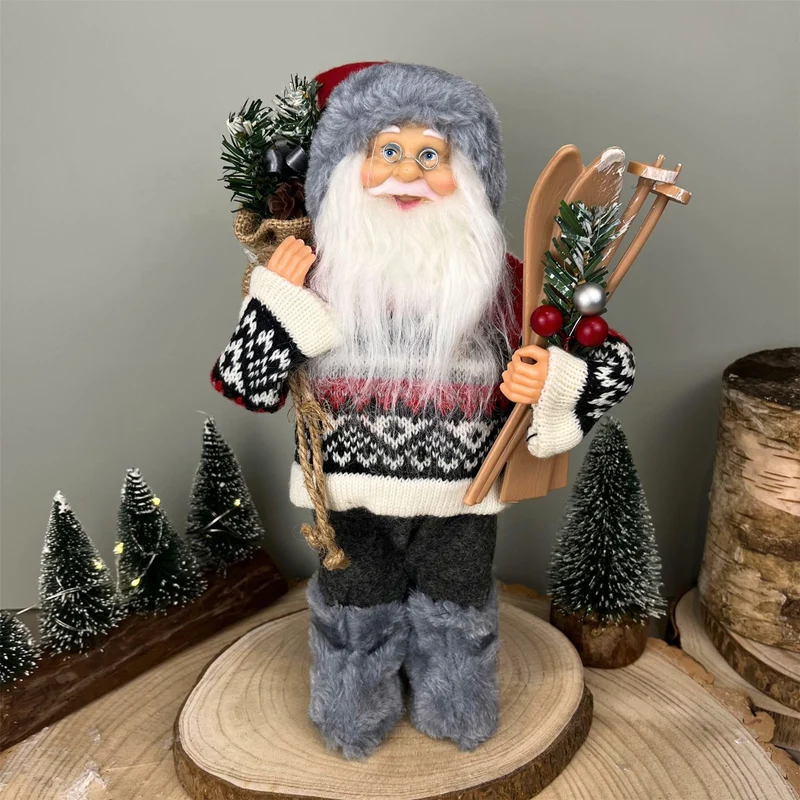 Grey Nordic Santa Claus Figurine | Standing Father Christmas Ornament - 30cm