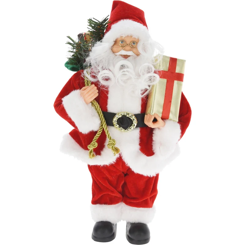 Traditional Red Father Christmas Figure | Standing Santa Claus Ornament - 30cm