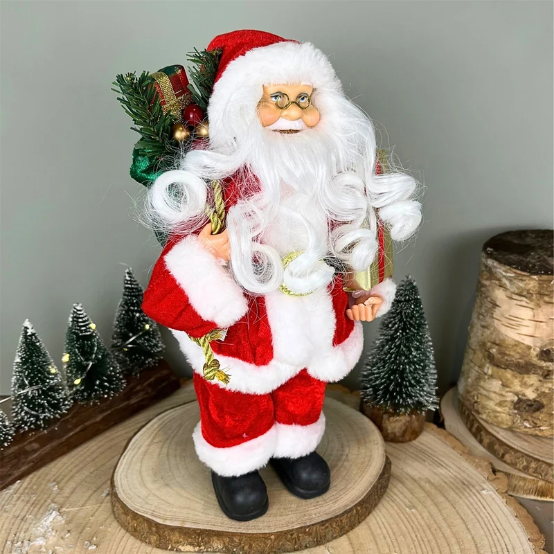 Traditional Red Father Christmas Figure | Standing Santa Claus Ornament - 30cm